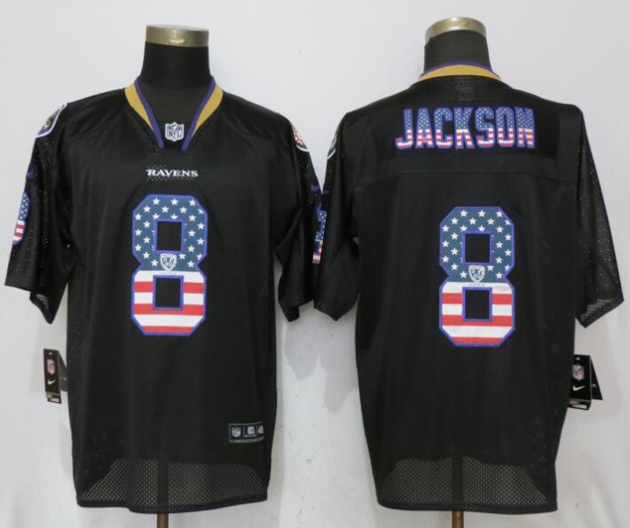 Custom Ravens 8 Lamar Jackson Black USA Flag Fashion Elite Jersey