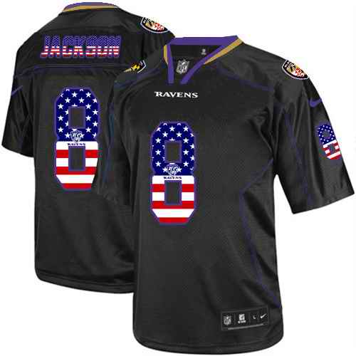 Custom Ravens 8 Lamar Jackson Black USA Flag Fashion Limited Jersey