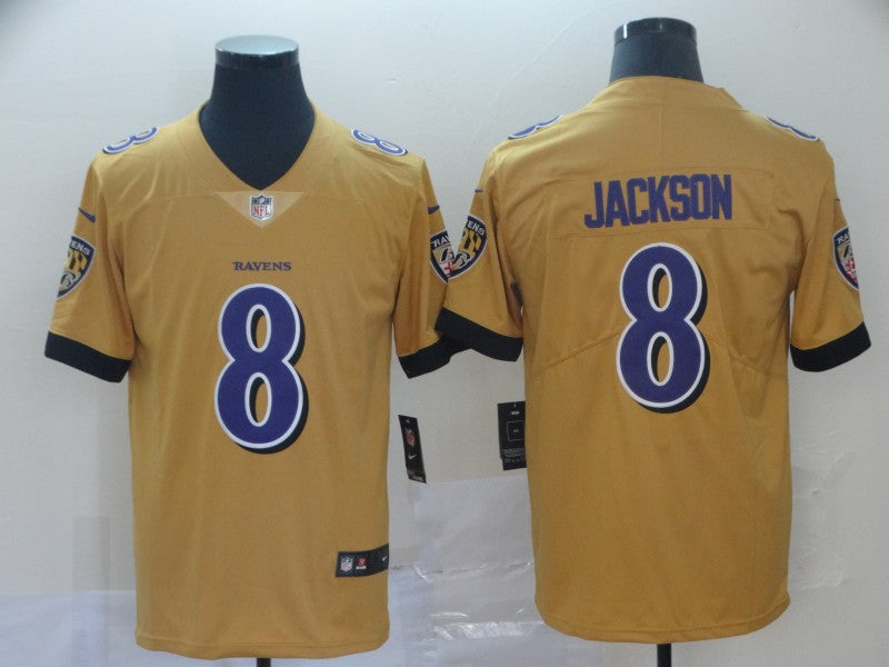 Custom Ravens 8 Lamar Jackson Gold Inverted Legend Limited Jersey