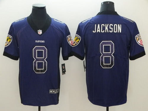 Custom Ravens 8 Lamar Jackson Purple Drift Fashion Limited Jersey