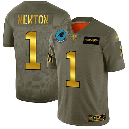 Custom Panthers #1 Cam Newton Camo Gold Men’s Stitched Football Limited 2019 Salute To Service Jersey