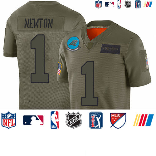 Custom Panthers #1 Cam Newton Camo Youth Stitched Football Limited 2019 Salute to Service Jersey