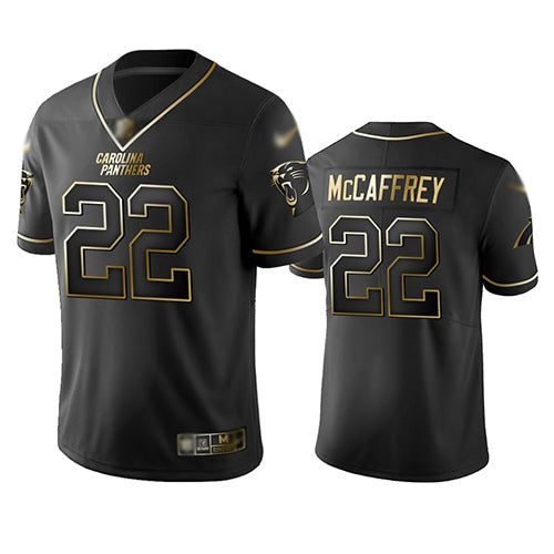 Custom Panthers #22 Christian McCaffrey Black Men’s Stitched Football Limited Golden Edition Jersey