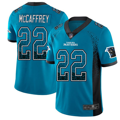 Custom Panthers #22 Christian McCaffrey Blue Alternate Men’s Stitched Football Limited Rush Drift Fashion Jersey