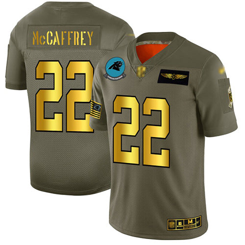 Custom Panthers #22 Christian McCaffrey Camo Gold Men’s Stitched Football Limited 2019 Salute To Service Jersey