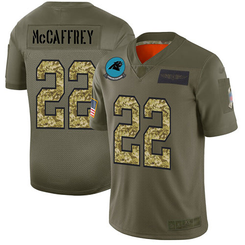 Custom Panthers #22 Christian McCaffrey Olive Camo Men’s Stitched Football Limited 2019 Salute To Service Jersey