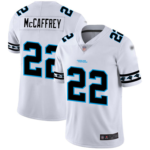 Custom Panthers #22 Christian McCaffrey White Men’s Stitched Football Limited Team Logo Fashion Jersey