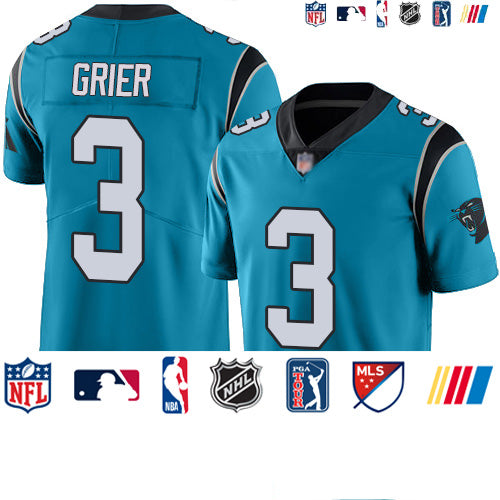 Custom Panthers #3 Will Grier Blue Men’s Stitched Football Limited Rush Jersey