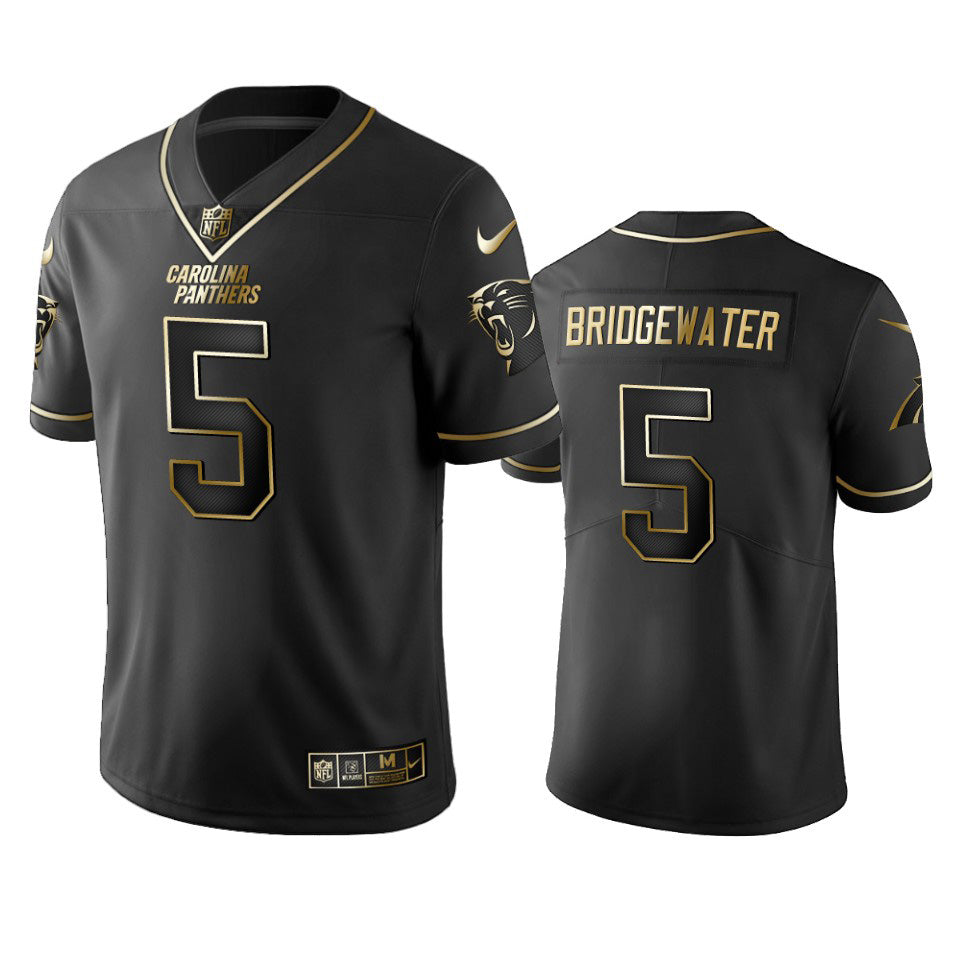 Custom Panthers #5 Teddy Bridgewater Men’s Stitched NFL Vapor Untouchable Limited Black Golden Jersey
