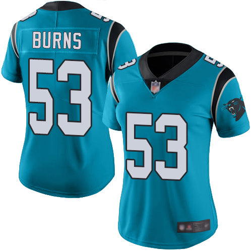 Custom Panthers #53 Brian Burns Blue Women’s Stitched Football Limited Rush Jersey
