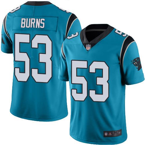 Custom Panthers #53 Brian Burns Blue Youth Stitched Football Limited Rush Jersey