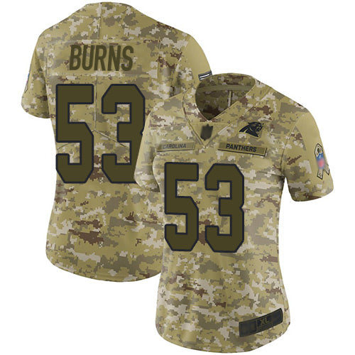 Custom Panthers #53 Brian Burns Camo Women’s Stitched Football Limited 2018 Salute to Service Jersey