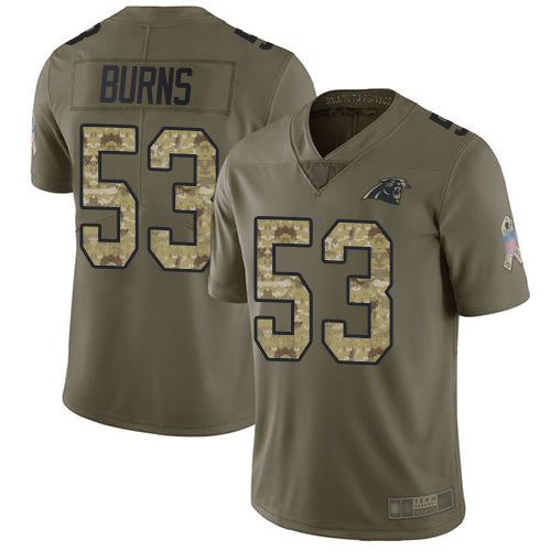 Custom Panthers #53 Brian Burns Olive Camo Men’s Stitched Football Limited 2017 Salute To Service Jersey