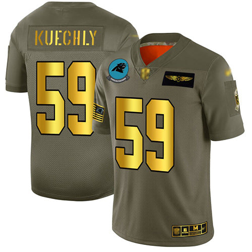 Custom Panthers #59 Luke Kuechly Camo Gold Men’s Stitched Football Limited 2019 Salute To Service Jersey