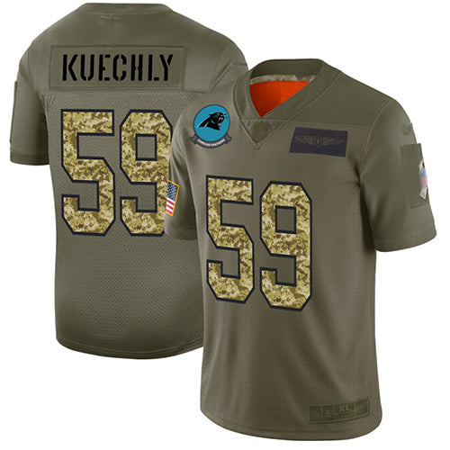 Custom Panthers #59 Luke Kuechly Olive Camo Men’s Stitched Football Limited 2019 Salute To Service Jersey