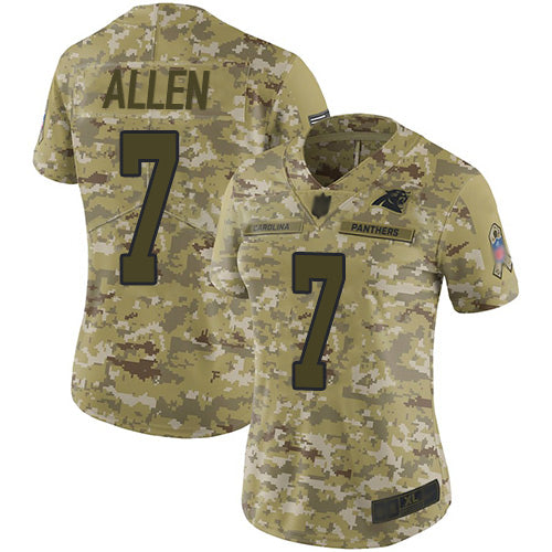Custom Panthers #7 Kyle Allen Camo Women’s Stitched Football Limited 2018 Salute to Service Jersey