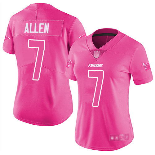 Custom Panthers #7 Kyle Allen Pink Women’s Stitched Football Limited Rush Fashion Jersey