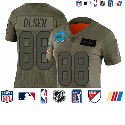 Custom Panthers #88 Greg Olsen Camo Women’s Stitched Football Limited 2019 Salute to Service Jersey