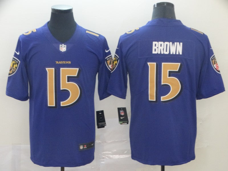 Custom Ravens 15 Marquise Brown Purple Color Rush Limited Jersey