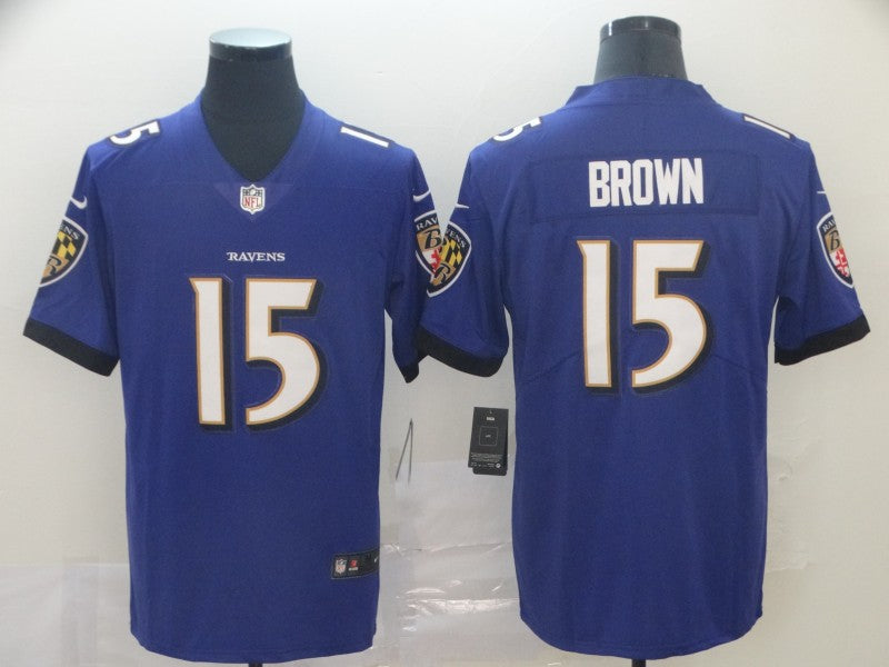 Custom Ravens 15 Marquise Brown Purple Vapor Untouchable Limited Jersey
