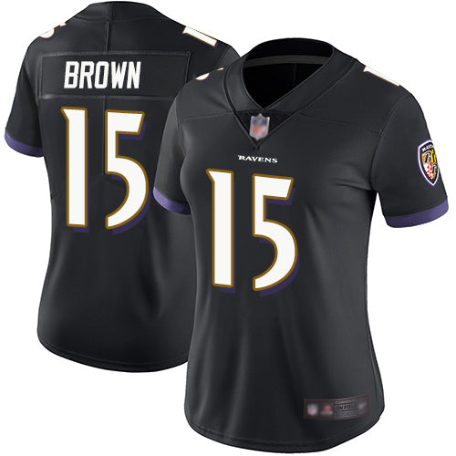 Custom Ravens #15 Marquise Brown Black Alternate Women’s Stitched Football Vapor Untouchable Limited Jersey
