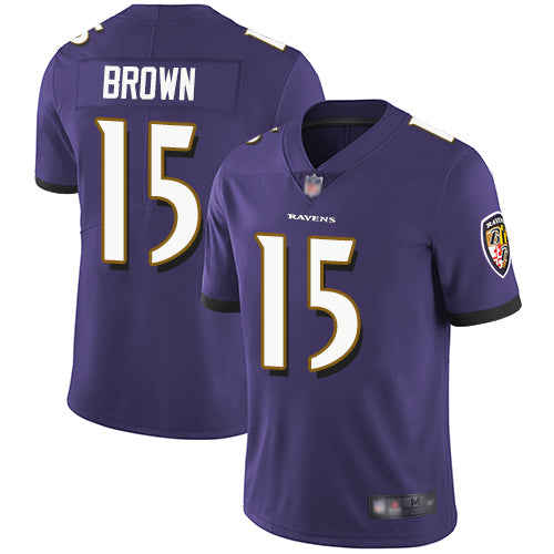 Custom Ravens #15 Marquise Brown Purple Team Color Men’s Stitched Football Vapor Untouchable Limited Jersey