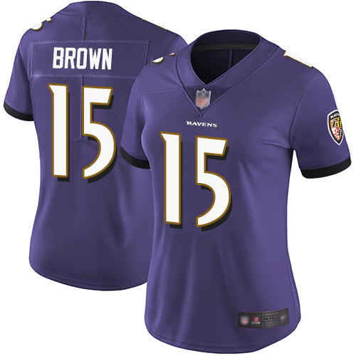 Custom Ravens #15 Marquise Brown Purple Team Color Women’s Stitched Football Vapor Untouchable Limited Jersey