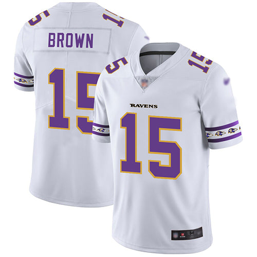 Custom Ravens #15 Marquise Brown White Men’s Stitched Football Limited Team Logo Fashion Jersey