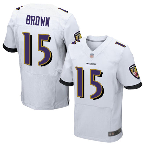 Custom Ravens #15 Marquise Brown White Men’s Stitched Football New Elite Jersey