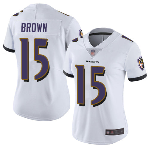 Custom Ravens #15 Marquise Brown White Women’s Stitched Football Vapor Untouchable Limited Jersey