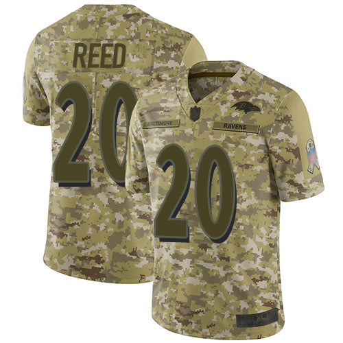 Custom Ravens #20 Ed Reed Camo Men’s Stitched Football Limited 2018 Salute To Service Jersey