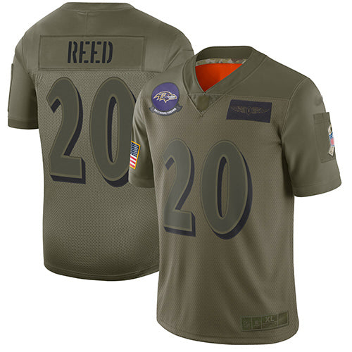 Custom Ravens #20 Ed Reed Camo Youth Stitched Football Limited 2019 Salute to Service Jersey