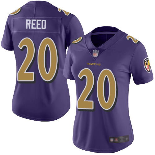 Custom Ravens #20 Ed Reed Purple Women’s Stitched Football Limited Rush Jersey