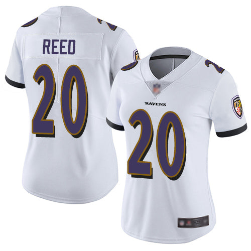 Custom Ravens #20 Ed Reed White Women’s Stitched Football Vapor Untouchable Limited Jersey