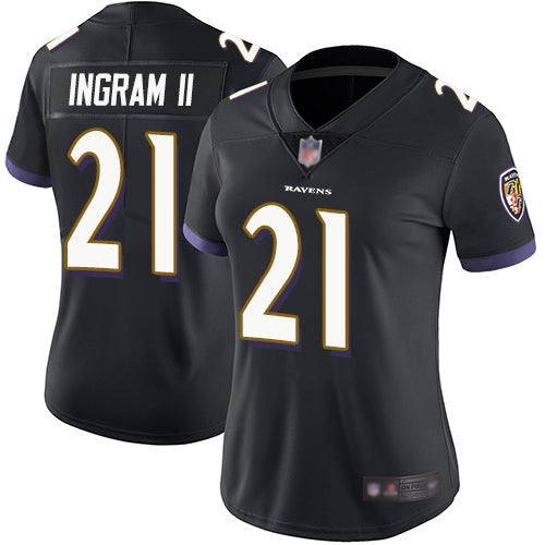Custom Ravens #21 Mark Ingram II Black Alternate Women’s Stitched Football Vapor Untouchable Limited Jersey