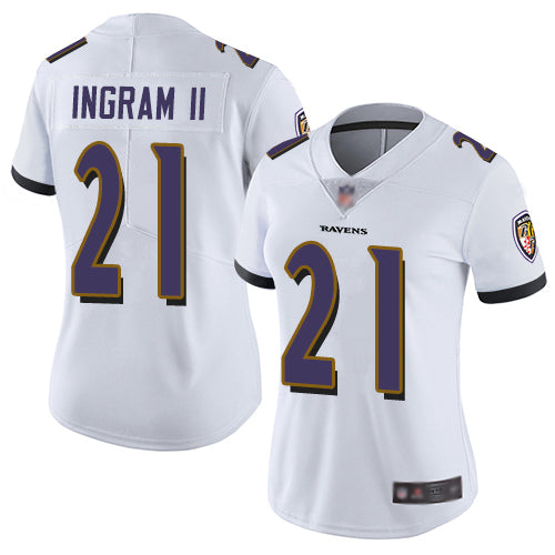 Custom Ravens #21 Mark Ingram II White Women’s Stitched Football Vapor Untouchable Limited Jersey
