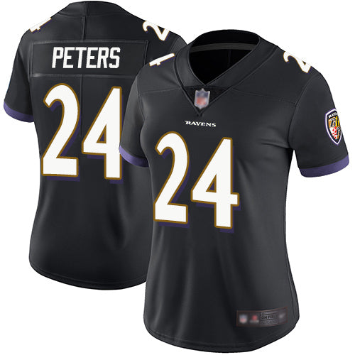 Custom Ravens #24 Marcus Peters Black Alternate Women’s Stitched Football Vapor Untouchable Limited Jersey