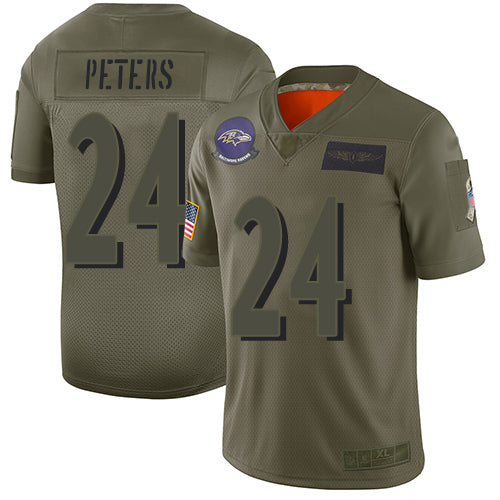 Custom Ravens #24 Marcus Peters Camo Youth Stitched Football Limited 2019 Salute to Service Jersey