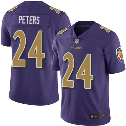 Custom Ravens #24 Marcus Peters Purple Men’s Stitched Football Limited Rush Jersey