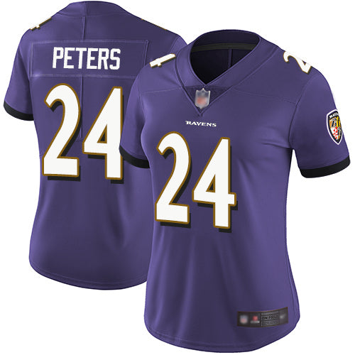 Custom Ravens #24 Marcus Peters Purple Team Color Women’s Stitched Football Vapor Untouchable Limited Jersey