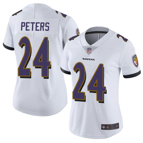 Custom Ravens #24 Marcus Peters White Women’s Stitched Football Vapor Untouchable Limited Jersey