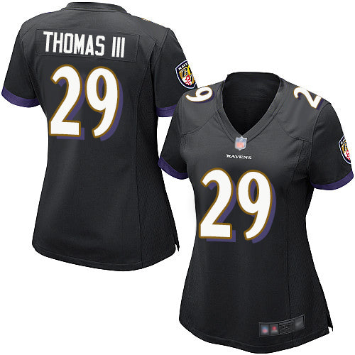 Custom Ravens #29 Earl Thomas III Black Alternate Women’s Stitched Football New Elite Jersey