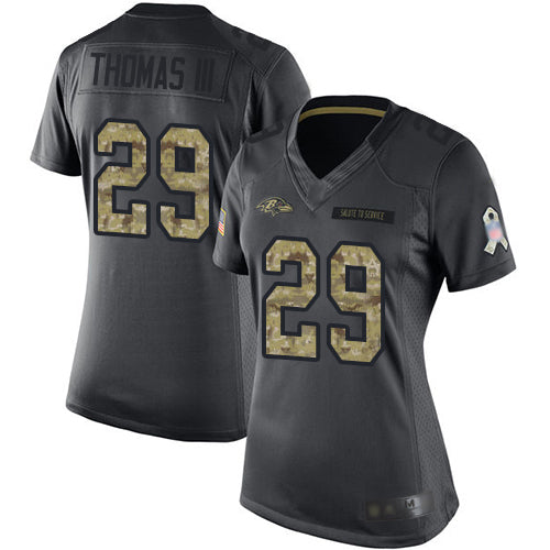 Custom Ravens #29 Earl Thomas III Black Women’s Stitched Football Limited 2016 Salute to Service Jersey