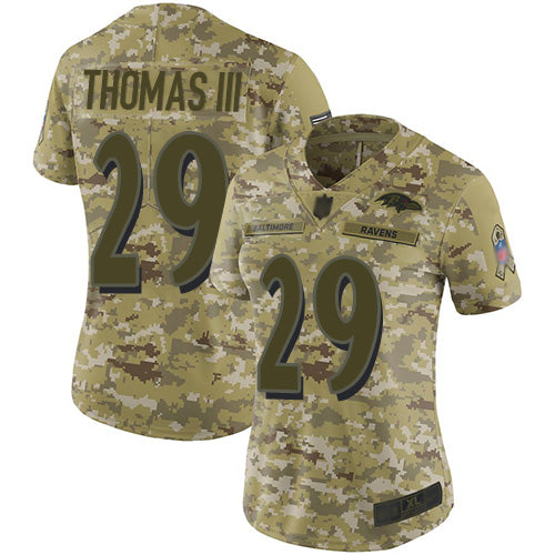 Custom Ravens #29 Earl Thomas III Camo Women’s Stitched Football Limited 2018 Salute to Service Jersey