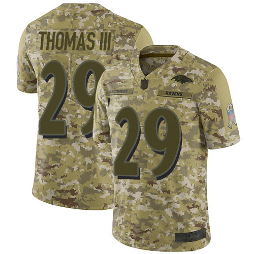 Custom Ravens #29 Earl Thomas III Camo Youth Stitched Football Limited 2018 Salute to Service Jersey