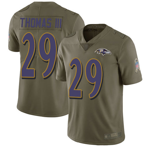 Custom Ravens #29 Earl Thomas III Olive Men’s Stitched Football Limited 2017 Salute To Service Jersey