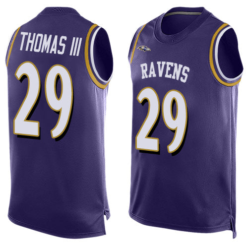 Custom Ravens #29 Earl Thomas III Purple Team Color Men’s Stitched Football Limited Tank Top Jersey