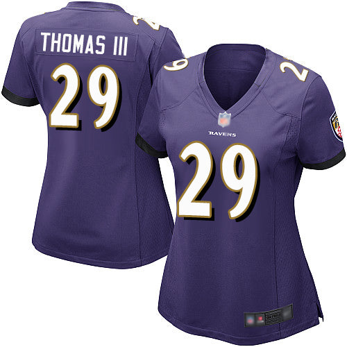 Custom Ravens #29 Earl Thomas III Purple Team Color Women’s Stitched Football New Elite Jersey