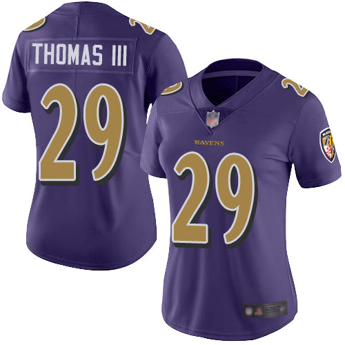 Custom Ravens #29 Earl Thomas III Purple Women’s Stitched Football Limited Rush Jersey