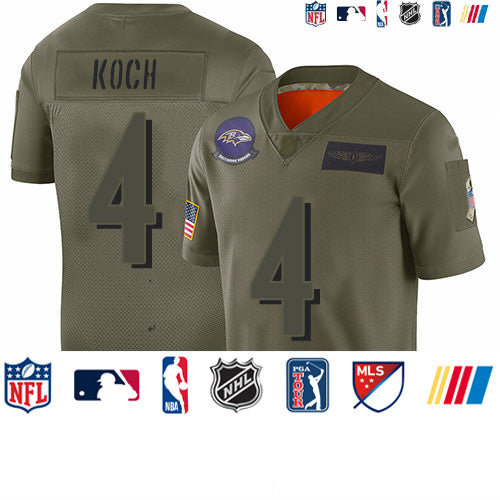 Custom Ravens #4 Sam Koch Camo Men’s Stitched Football Limited 2019 Salute To Service Jersey